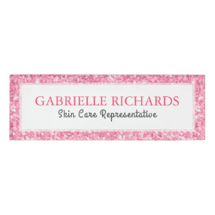 Pink Faux Glitter Text Template Name Tag