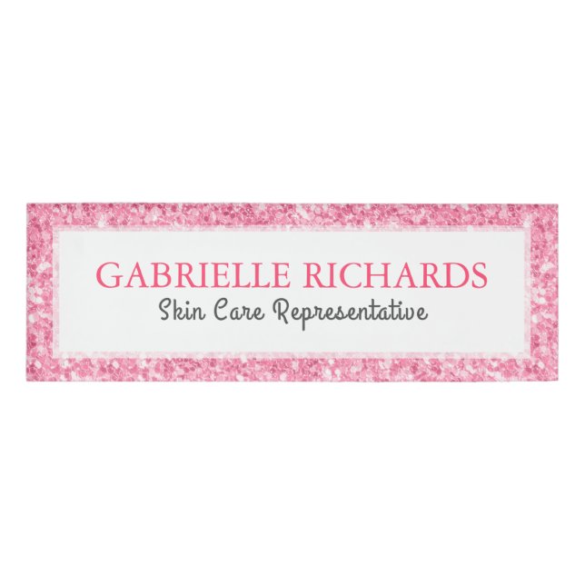 Pink Faux Glitter Text Template Name Tag (Front)