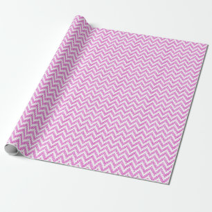 Pink Faux Glitter & White Ikat Chevron Wrapping Paper