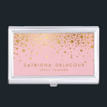 Pink Faux Gold Foil Confetti Business Card Holder<br><div class="desc">Modern and elegant business card holder featuring faux gold foil confetti. Please note that this is faux foil,  there will be no actual gold foil in the final item. Matching items are available.</div>