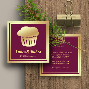 Pink Faux Gold Foil Homemade Cupcake Bakery Square Business Card