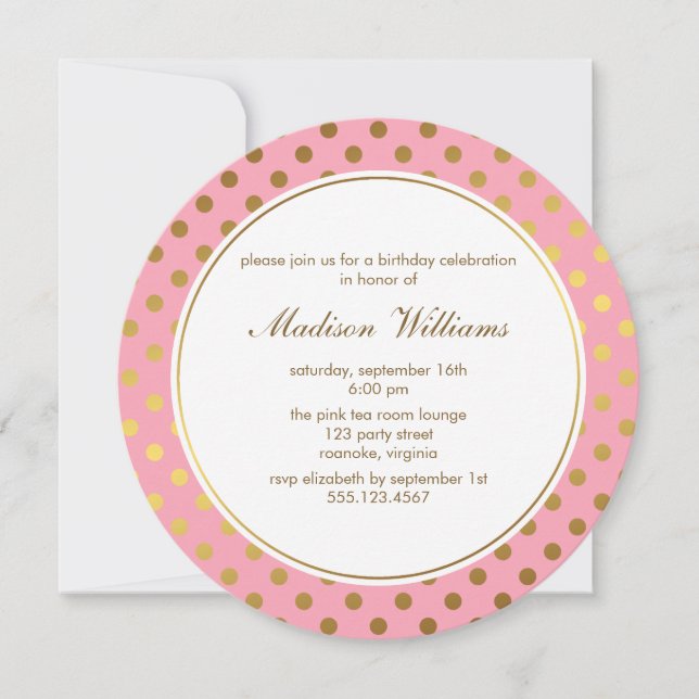 Pink Faux Gold Foil Polka Dots Pattern Invitation (Front)
