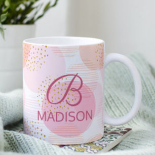 Pink Faux Gold Glitter Monogram Name Coffee Mug