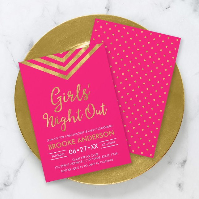 Pink Faux Gold Modern Chevron Girls' Night Out Invitation (Creator Uploaded)