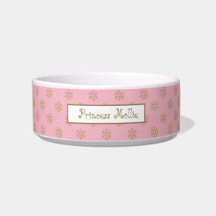 Pink Faux Gold Snowflakes Holiday Personalised Bowl