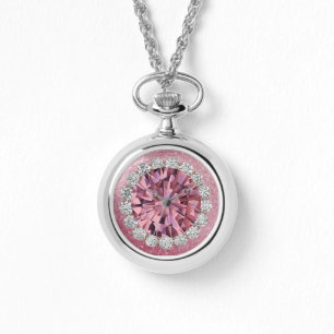 Pink Faux Jewel Diamonds Silver Wraparound Watch