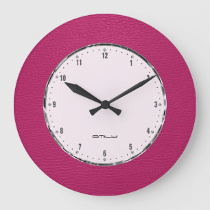 Pink Faux Leather Print Large Clock