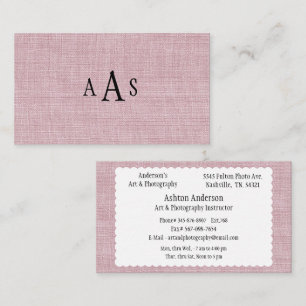 Pink Faux Linen Elegant Monogram Business Card