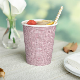 Pink Faux Linen Fabric Elegant Paper Cups