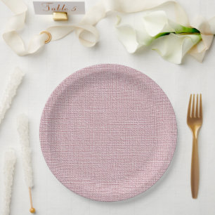 Pink Faux Linen Fabric Elegant  Paper Plate