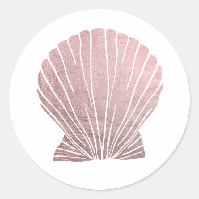 Pink Faux Metallic Elegant Seashell Beach Classic Round Sticker (Front)