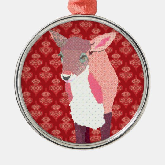 Pink Fawn Red Ornament