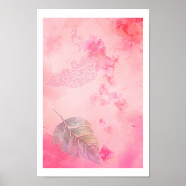 Pink Feather and Peacock Poster (Front)