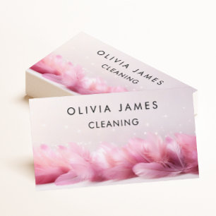 Pink Feather Cleaner House Cleaning Service Business Card