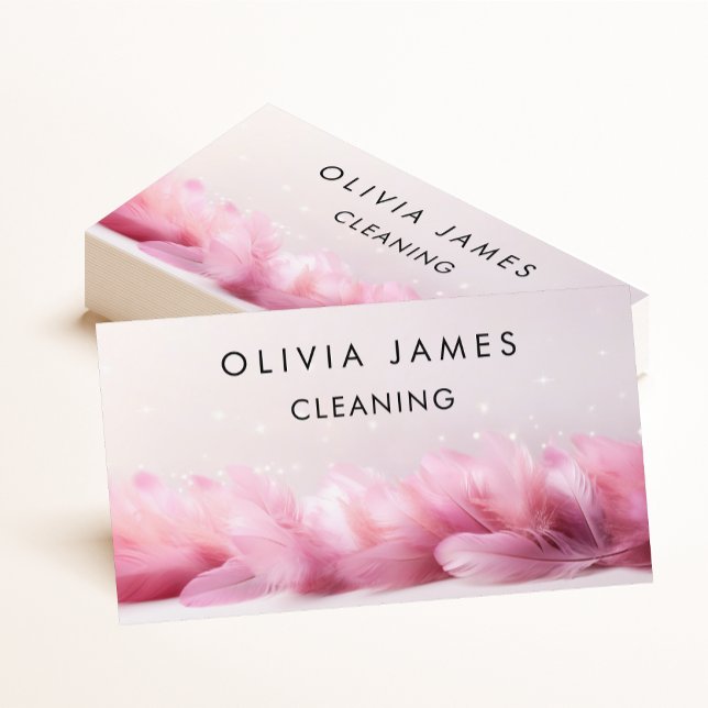 Pink Feather Cleaner House Cleaning Service  Business Card (Creator Uploaded)