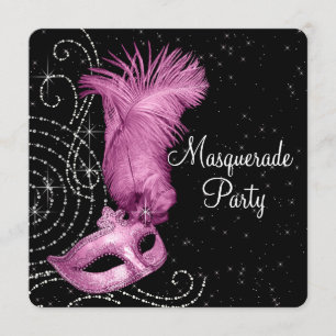 Pink Feather Mask Masquerade Party Invitation