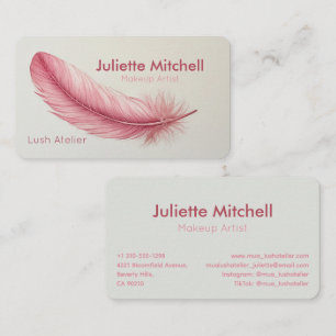 Pink Feather Minimalist Makeup Artist Business Card