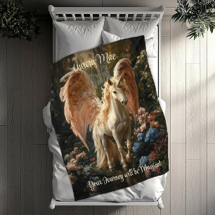 Pink Feathered Unicorn Pegasus Woodland Magic Fleece Blanket