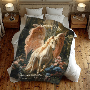 Pink Feathered Unicorn Pegasus Woodland Magic Fleece Blanket