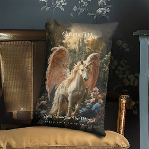 Pink Feathered Unicorn Pegasus Woodland Magic Lumbar Cushion