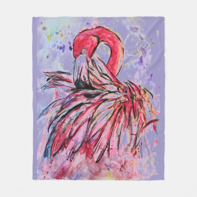 Pink feathers fleece blanket (Front)