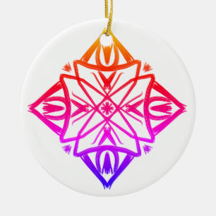 Pink Feathery Diamond Mandala #7 Ceramic Ornament