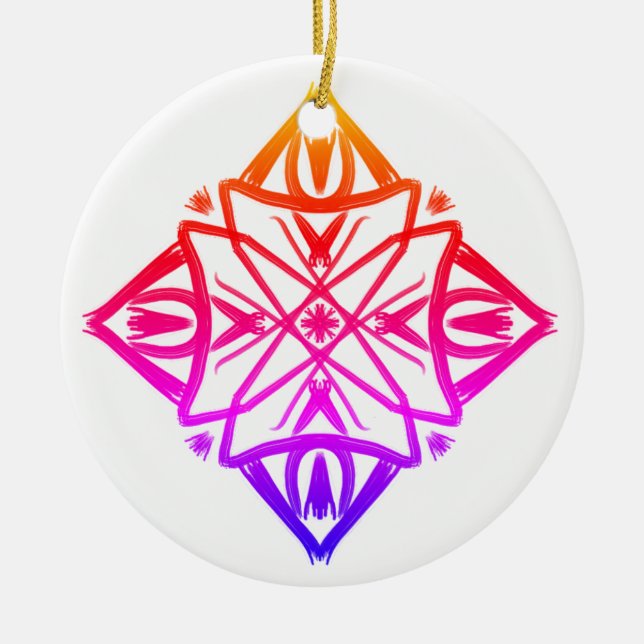 Pink Feathery Diamond Mandala #7  Ceramic Ornament (Front)
