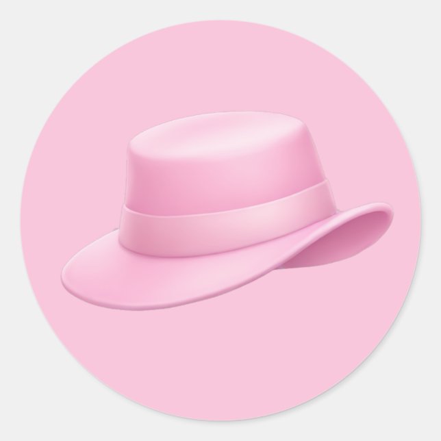 Pink Fedora Emoji – Classic Round Sticker (Front)