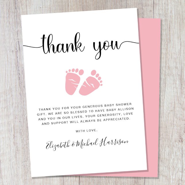 Pink Feet Baby Girl Shower Thank You Card (Creator Uploaded)