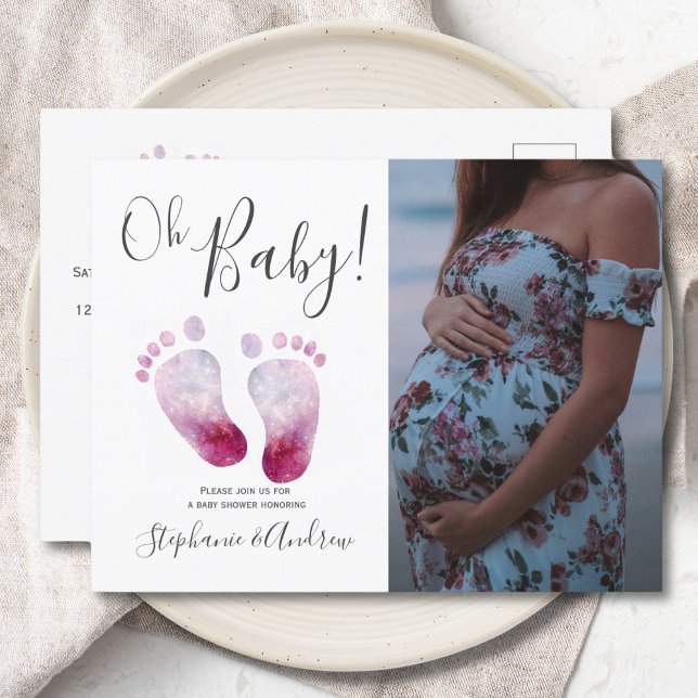 Pink Feet Baby Shower Photo Invitation Postcard (Creator Uploaded)