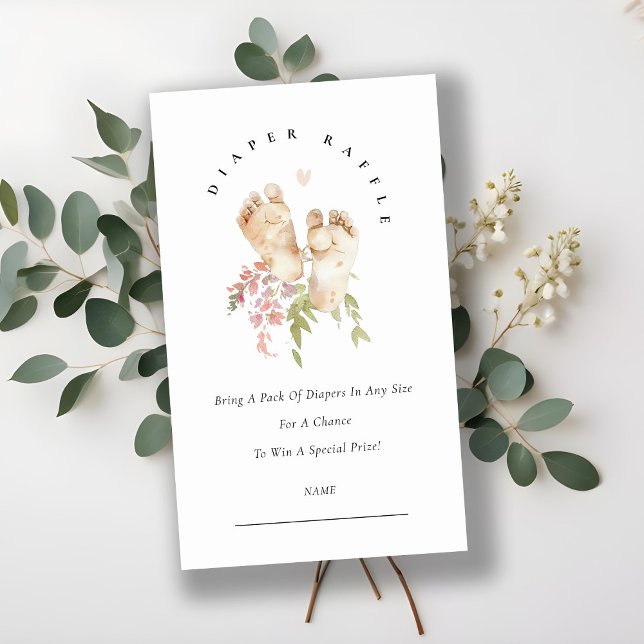 Pink Feet Floral Girl Diaper Raffle Baby Shower Enclosure Card (Creator Uploaded)