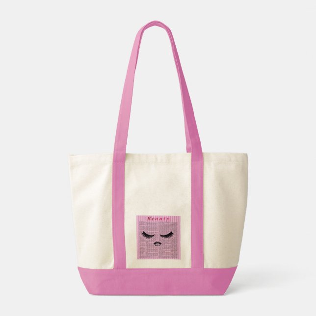 Pink Feminine Art Tote Bag – Lash & Lips Collage  (Back)