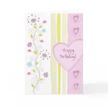 Pink feminine floral happy birthday greeting card