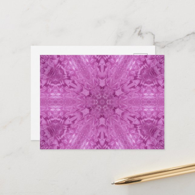 Pink Feminine Lace Kaleidoscope Snowflake Postcard (Front/Back In Situ)