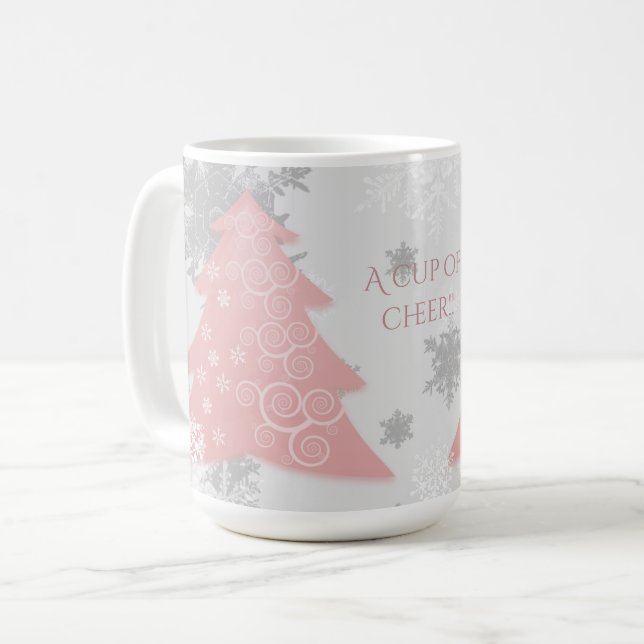 Pink Festive Christmas Tree Coffee Mug (Front Left)