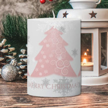 Pink Festive Christmas Tree Pillar Candle