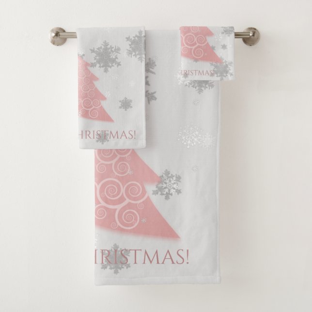 Pink Festive Christmas Tree Towel Set (Insitu)