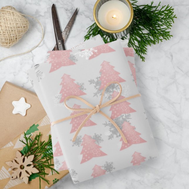 Pink Festive Christmas Tree Wrapping Paper (Pink Festive Christmas Tree Wrapping Paper Sheets)