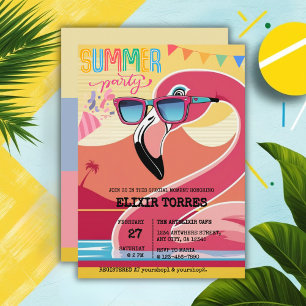 Pink Festive Flamingo Summer Party Invitation
