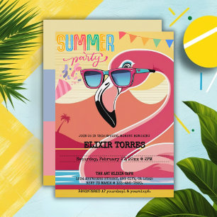 Pink Festive Flamingo Summer Party Invitation