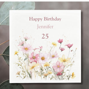 Pink Field Flowers Personalised Napkin