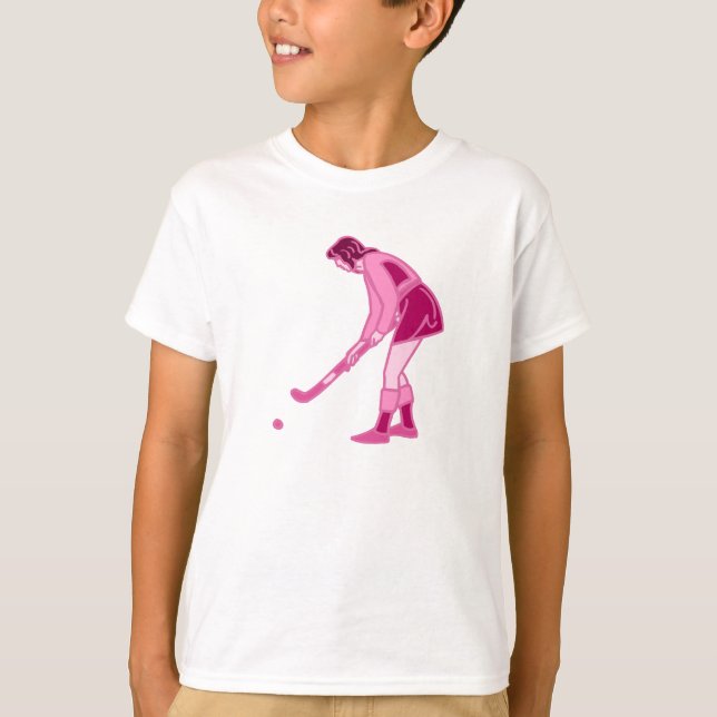 Pink Field Hockey Girl T-Shirt (Front)