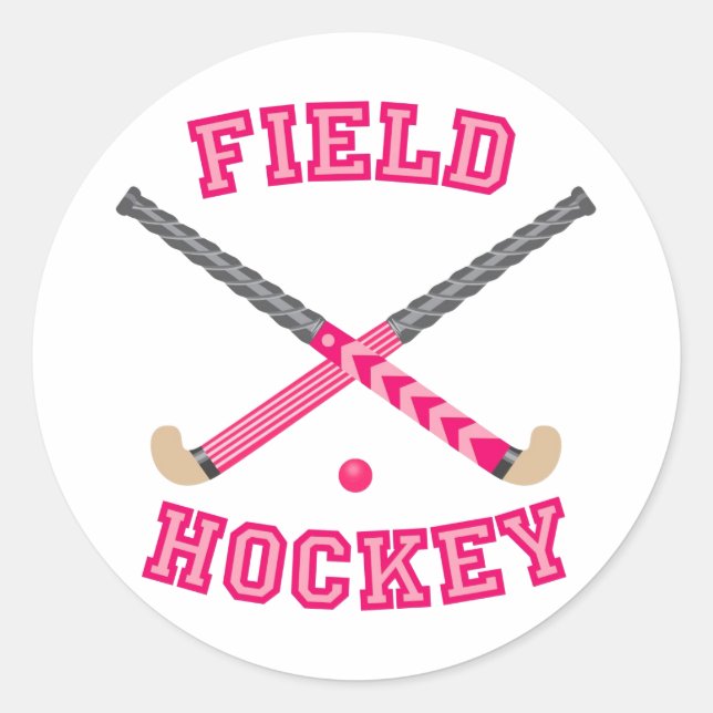 Pink Field Hockey Logo Classic Round Sticker (Front)