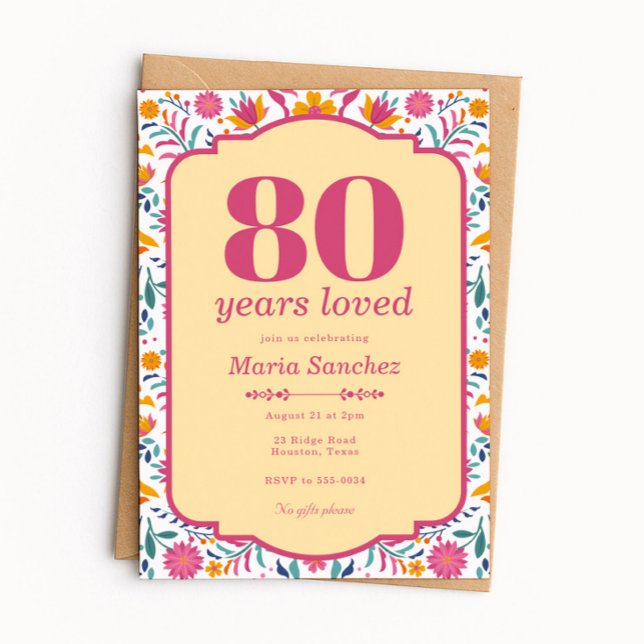Pink Fiesta 80 Years Loved Birthday Party Invitation (Creator Uploaded)