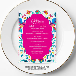 Pink Fiesta Floral Bridal Shower Menu Invitation