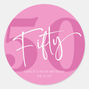 Pink Fifty 50th Fiftieth Birthday Party Favour Classic Round Sticker