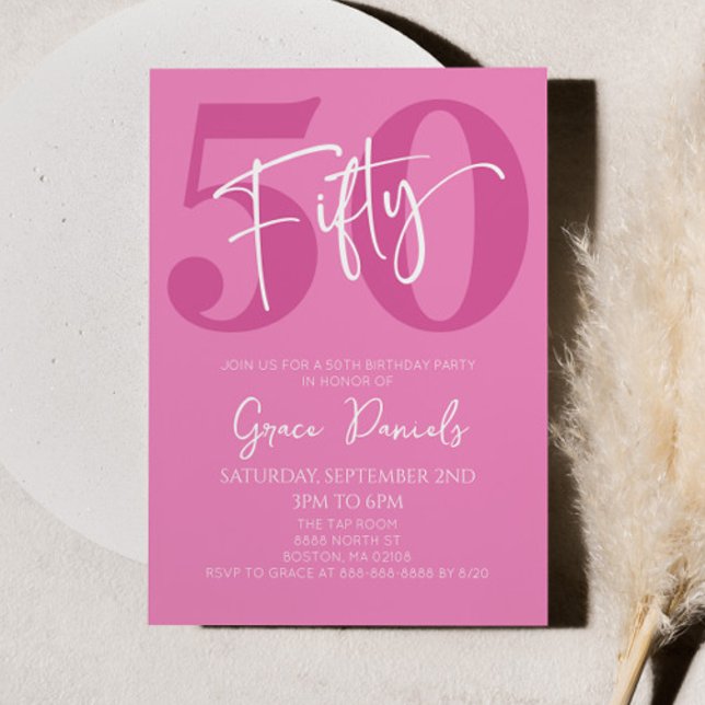 Pink Fifty 50th Fiftieth Birthday Party Invitation (Creator Uploaded)