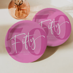 Pink Fifty 50th Fiftieth Birthday Party Paper Plate
