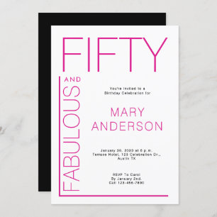 Pink Fifty and Fabulous 50th Birthday Party Invitation