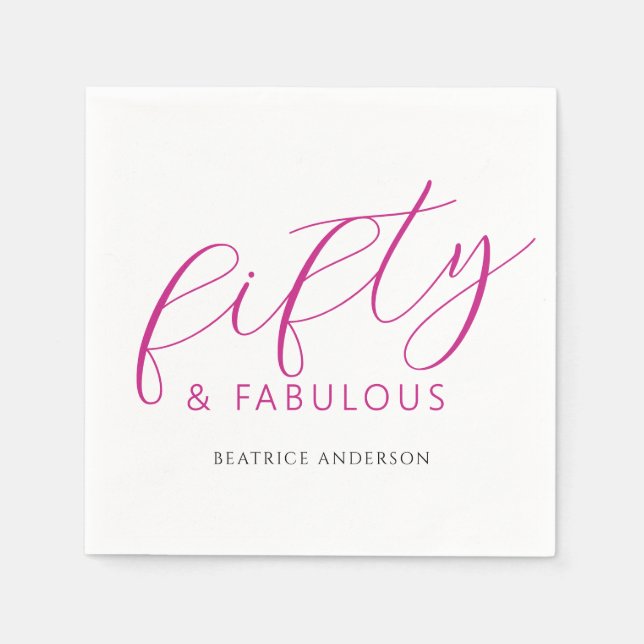 Pink Fifty and Fabulous 50th Birthday Party Napkin (Front)